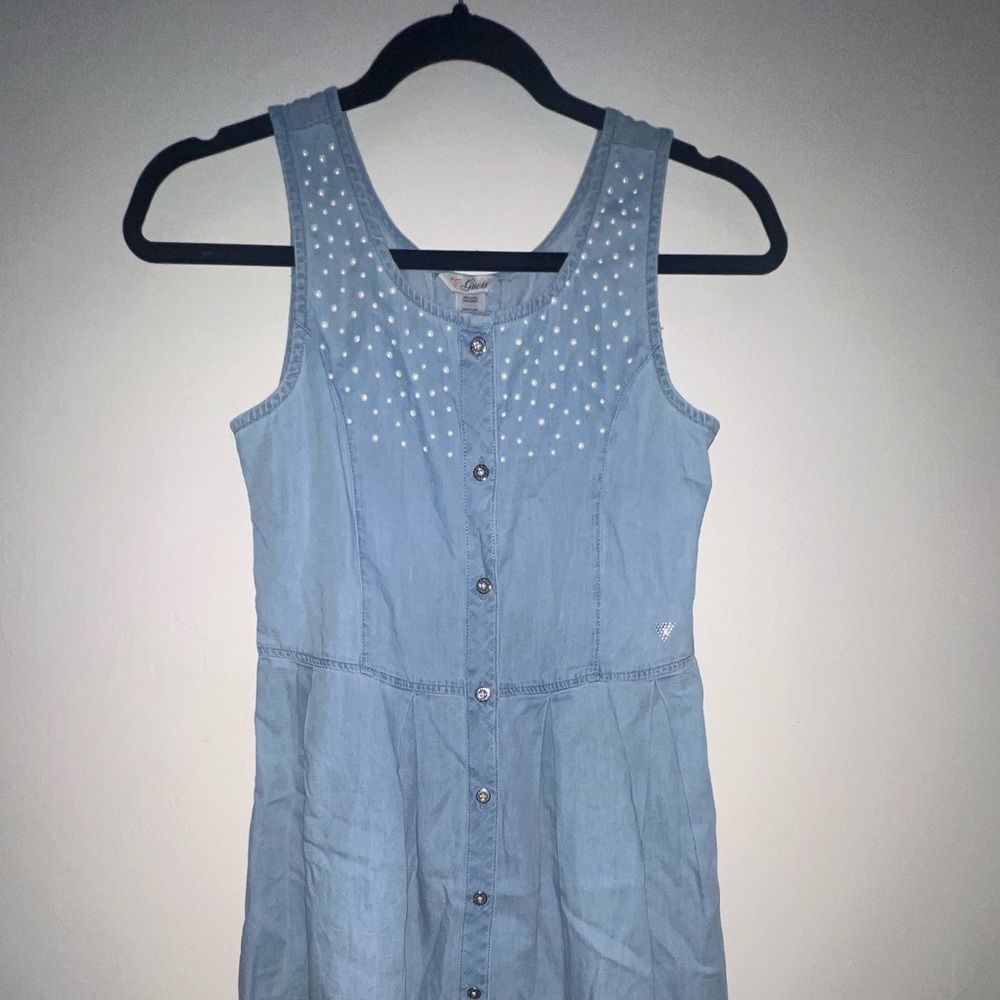 Guess Light Blue Pearl-Studded Top girls 14 NWOT